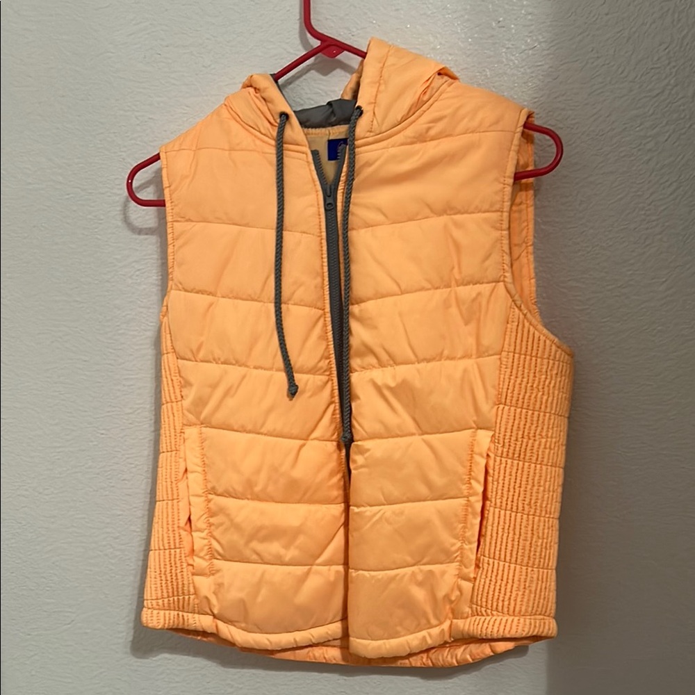 Orange Hooded Puffer Vest